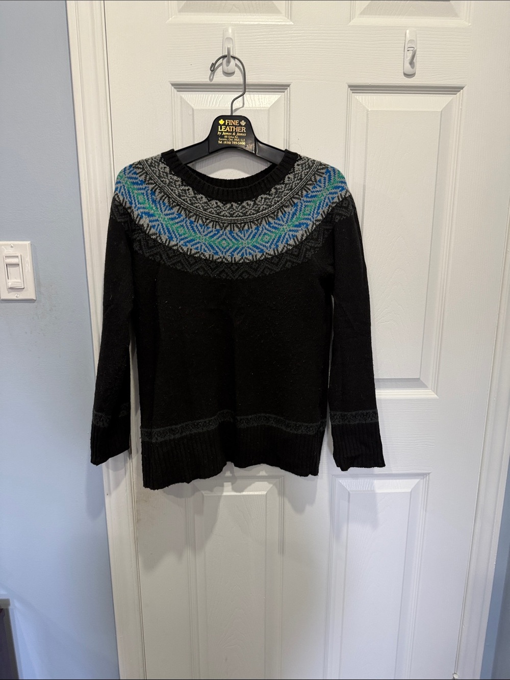 Jessica Blue Teal Gray Fair Isle Knit Sweater